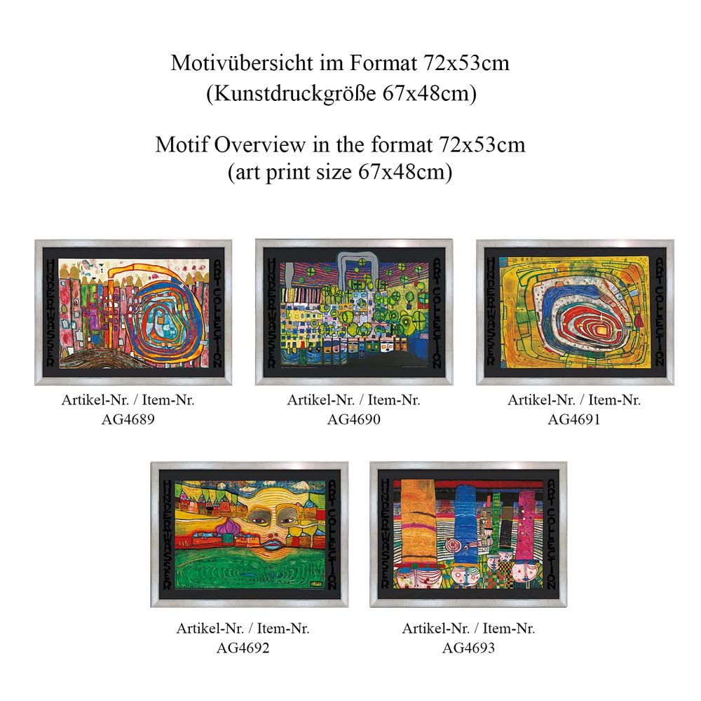 artissimo, Premium art print framed, 72x53cm, AG4690, Friedensreich Hundertwasser: Löwengasse - The Third Skin, picture with frame, wall art, poster, wall decoration