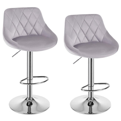 WOLTU Set of 2 Bar Stools, Bar Chairs with Backrest, Height Adjustable Swivel, Padded Velvet Seat, Non-Slip Metal Base, for Kitchen Home Bar, Light Grey, BH138hgr-2