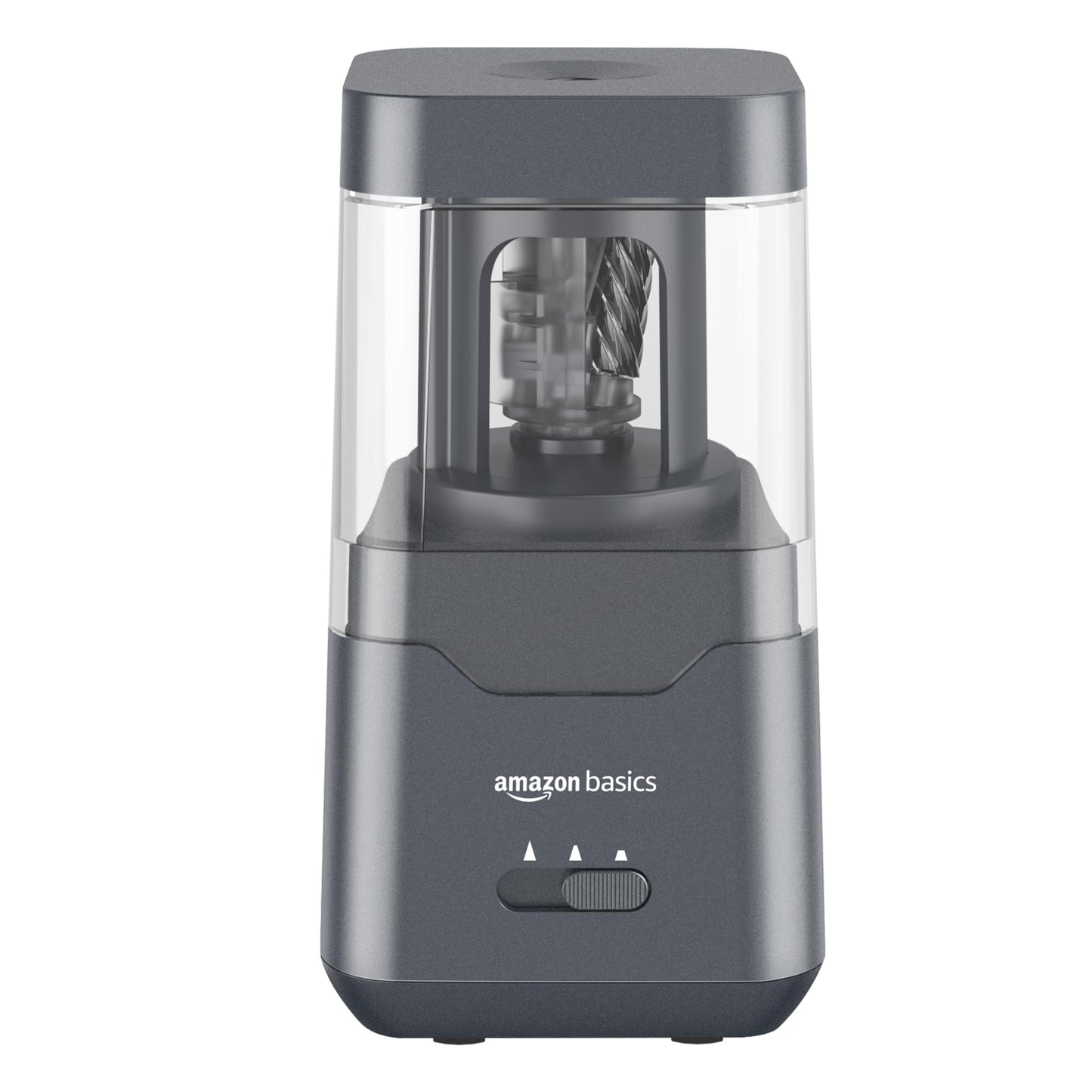 Amazon Basics Portable Electric Pencil Sharpener, spiral blade, automatic stop, battery/USB-powered, Black, 7.1 x 7.1 x 13.46 cm
