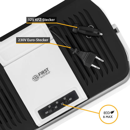 TZS First Austria - Cool Box 24L electric 12V 230V connection for car & socket - Thermoelectric Cool Box cools & warms - Mini fridge with handle - For camping, festivals, travel - Black