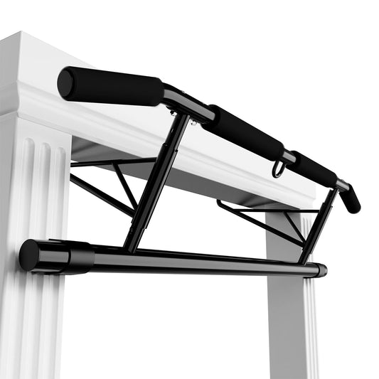 JX FITNESS Door Frame Pull Up Bar with Non-Slip Grips is a foldable training device for home gym, no screws/drilling required.