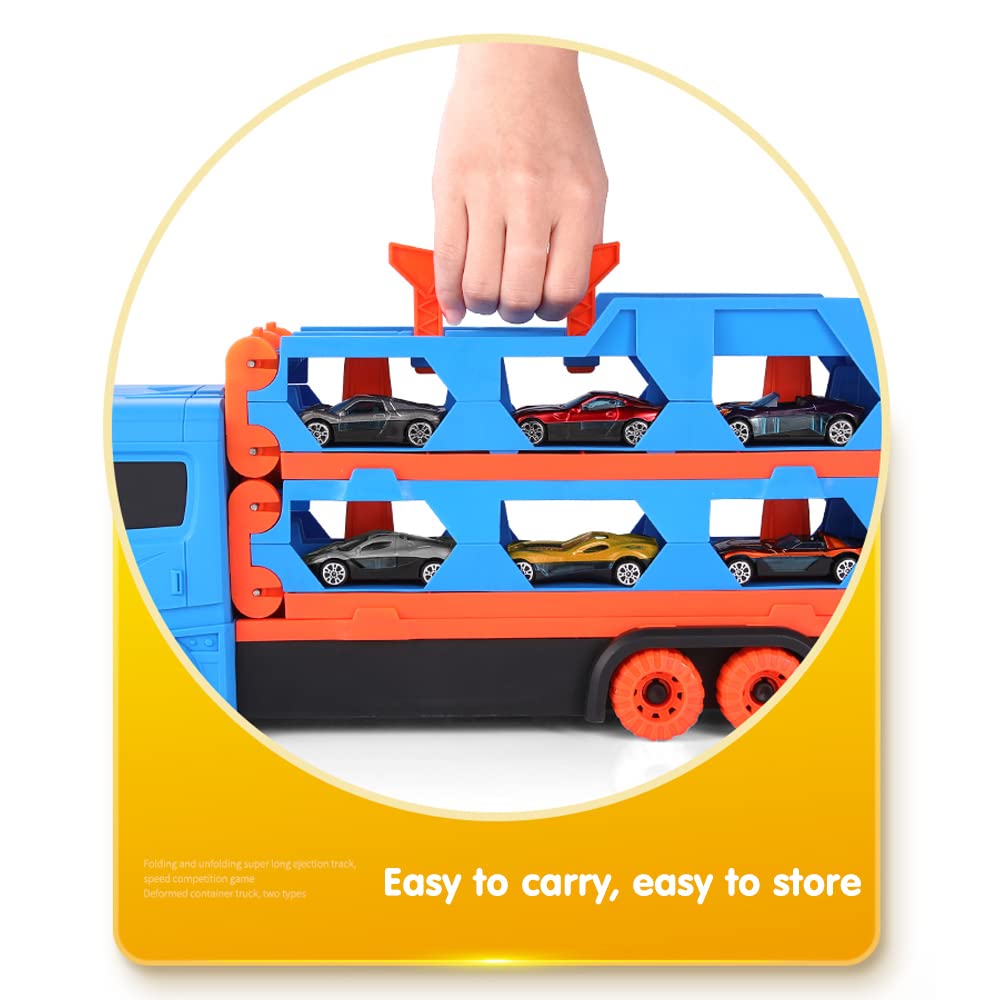 VATOS Transport Truck toy cars for boys aged 3, 4, 5, 6 years old, portable race track truck toy car with 6 race cars, transporter vehicle toy set for kids.