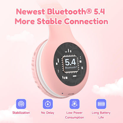 EarFun Bluetooth headphones for kids, 85/94dB volume control, HiFi sound, HD microphone, 40 hrs battery, foldable, adjustable, wireless Bluetooth headphones for school/travel, Pink