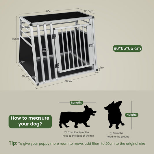 EUGAD Dog Transport Box Aluminum, Trunk Transport Box for Large/Medium Dog Cat 80x65x65cm, Car Transport Boxes Car Dog Box Home Travel, Easy to Clean and Stable