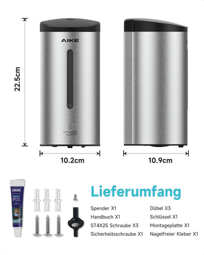 AIKE AK1205E Automatic Soap Dispenser Wall Mount, Commercial Large Capacity Stainless Steel Liquid Dispenser for Dining Room and Restroom.