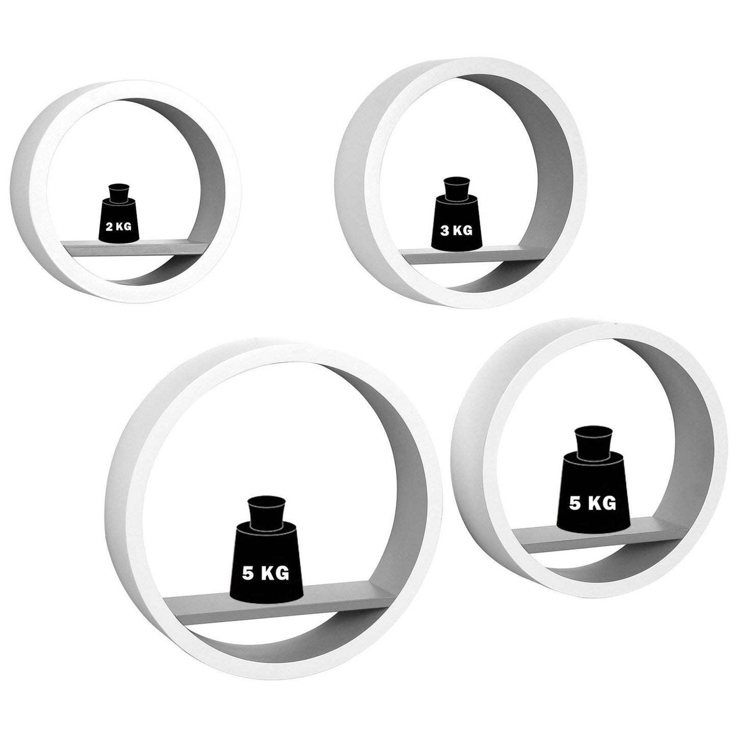 WOLTU wall shelf 4-piece set floating round shelves book, cube hanging shelf wall board, white, for office, living room, bedroom, kitchen, 39.6/34.5/29.5/24.5 cm diameter.