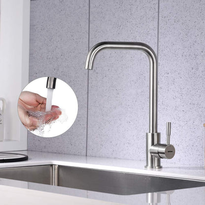 GRIFEMA kitchen faucet mixer 360° rotation - stainless steel kitchen faucet with high spout (271mm), sink mixer tap with G3/8'' connections, faucet with water column mode, brushed.