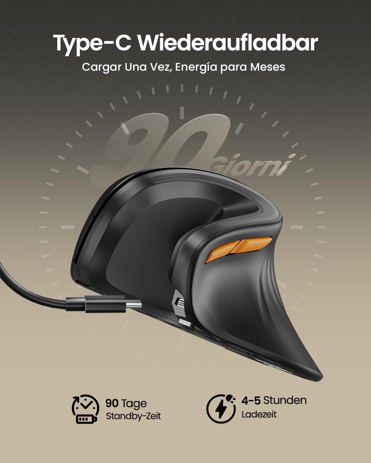 ProtoArc EM11 NL Ergonomic Vertical Mouse, MINI Wireless Rechargeable Mouse with 3 Devices (2*Bluetooth+USB), Vertical Wireless Mouse for Computer, iPad, Mac, Windows - Black