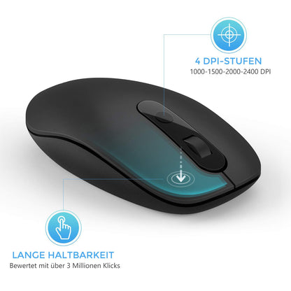 Seenda Wireless 2.4GHz Mouse [2-in-1] with USB-C Receiver - Quiet USB-C Wireless Mouse for PC, Laptop, MacBook, Tablet & Windows - 2400 DPI - Black.