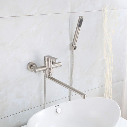 HomeLava bathtub faucet with handheld shower Round single-handle tub faucet bath faucet with shower set shower faucet fixture for shower tub bathroom sink, brushed stainless steel