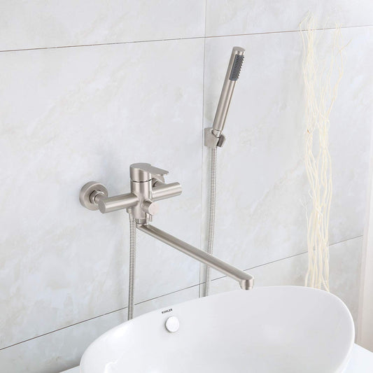 HomeLava bathtub faucet with handheld shower Round single-handle tub faucet bath faucet with shower set shower faucet fixture for shower tub bathroom sink, brushed stainless steel