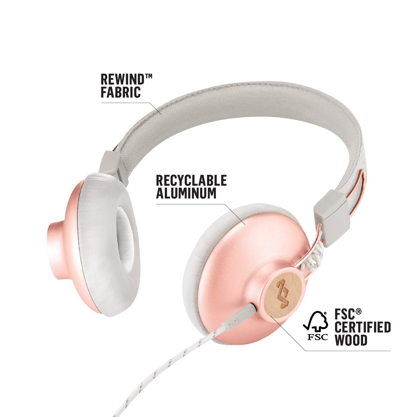 House of Marley Positive Vibration 2 headphones, noise isolation, premium sound, microphone, sustainable materials, recyclable packaging, supports One Tree Global reforestation - Copper