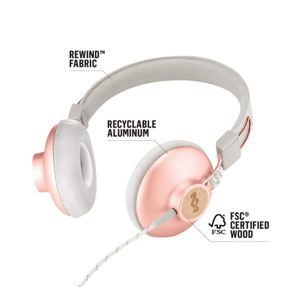 House of Marley Positive Vibration 2 headphones, noise isolation, premium sound, microphone, sustainable materials, recyclable packaging, supports One Tree Global reforestation - Copper
