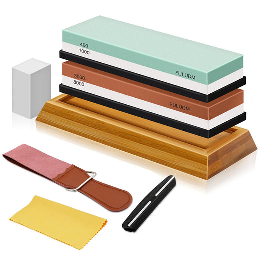 Grindstone Set Whetstone Sharpening Stone for Knives - Dual-Sided Knife Sharpener for Kitchen Grain 400/1000 3000/8000 FULUDM Water Sharpening Stone with Non-Slip Silicone Holder