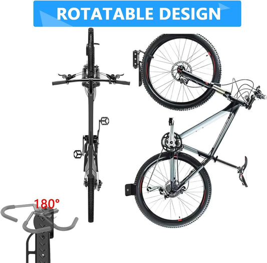 Bicycle wall mount 3 pack - TAZZOR Bike Wall Mount with 100% steel construction. Swivel design for vertical bike storage on the wall.