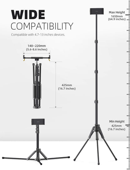 Lamicall Tablet Stand Holder, Tablet Stand - Adjustable up to 65" Stand for 2025 iPad Air Mini 7 6 5 4 3 2, iPad Pro 9.7, 10.5,12.9, Tab, iPhone and Smartphone with 4.7-13 inch.