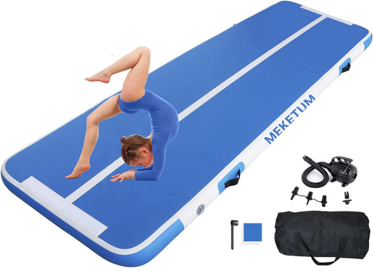 MEKETUM Air Tracking Mat Gymnastics Tumbling Mat 3m 4m 5m 6m Inflatable Gymnastics Sport Tumbling Mats 10/20cm high (Blue, 4m10)