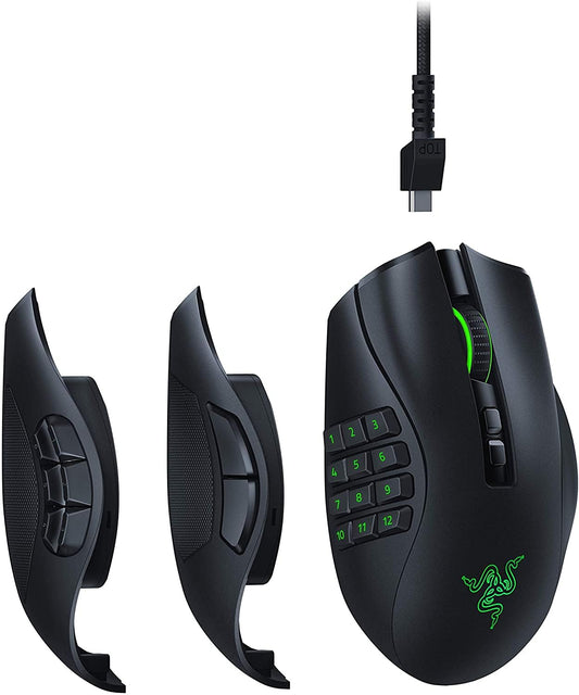 Razer Naga Pro - Modular wireless gaming mouse with interchangeable side panels for MMO, MOBA, and FPS games on PC/Mac (HyperSpeed Technology, 19 + 1 programmable buttons) Black