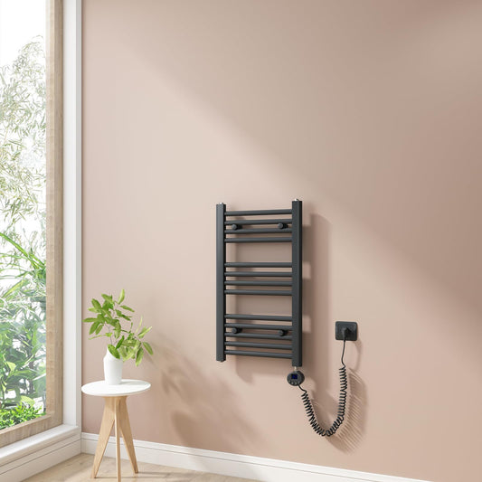 Heilmetz electric bathroom radiator 70x40cm with thermostat+timer function straight towel radiator anthracite 238W
