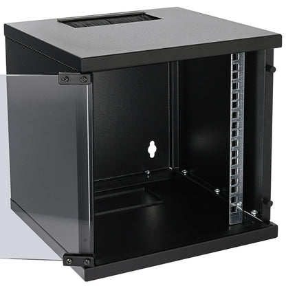 HMF 63406-02 network cabinet, server cabinet 10 inches | 6U | 300mm depth | Fully assembled | Glass door | Black