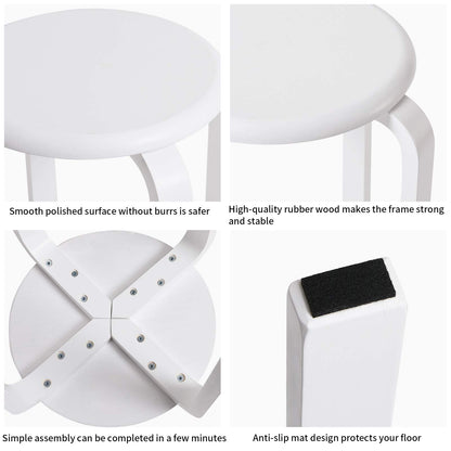 IBUYKE 4-piece dining stool set, wooden stackable chair with non-slip mat, stackable stool for classroom, your kitchen, dining, or home pub area White RF-717-4