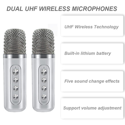 Karaoke machine with 2 microphones, Bluetooth karaoke system, wireless karaoke setup, speaker with karaoke microphone, karaoke set for parties, events, supports Bluetooth, AUX, USB/TF (white)