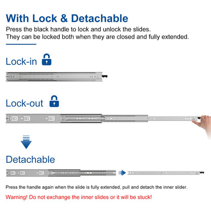 VADANIA Drawer Slides with Lock 1000mm, 35kg Load Capacity Heavy Duty Full Extension Ball Bearing Side Mount #VD1551, 1 Pair