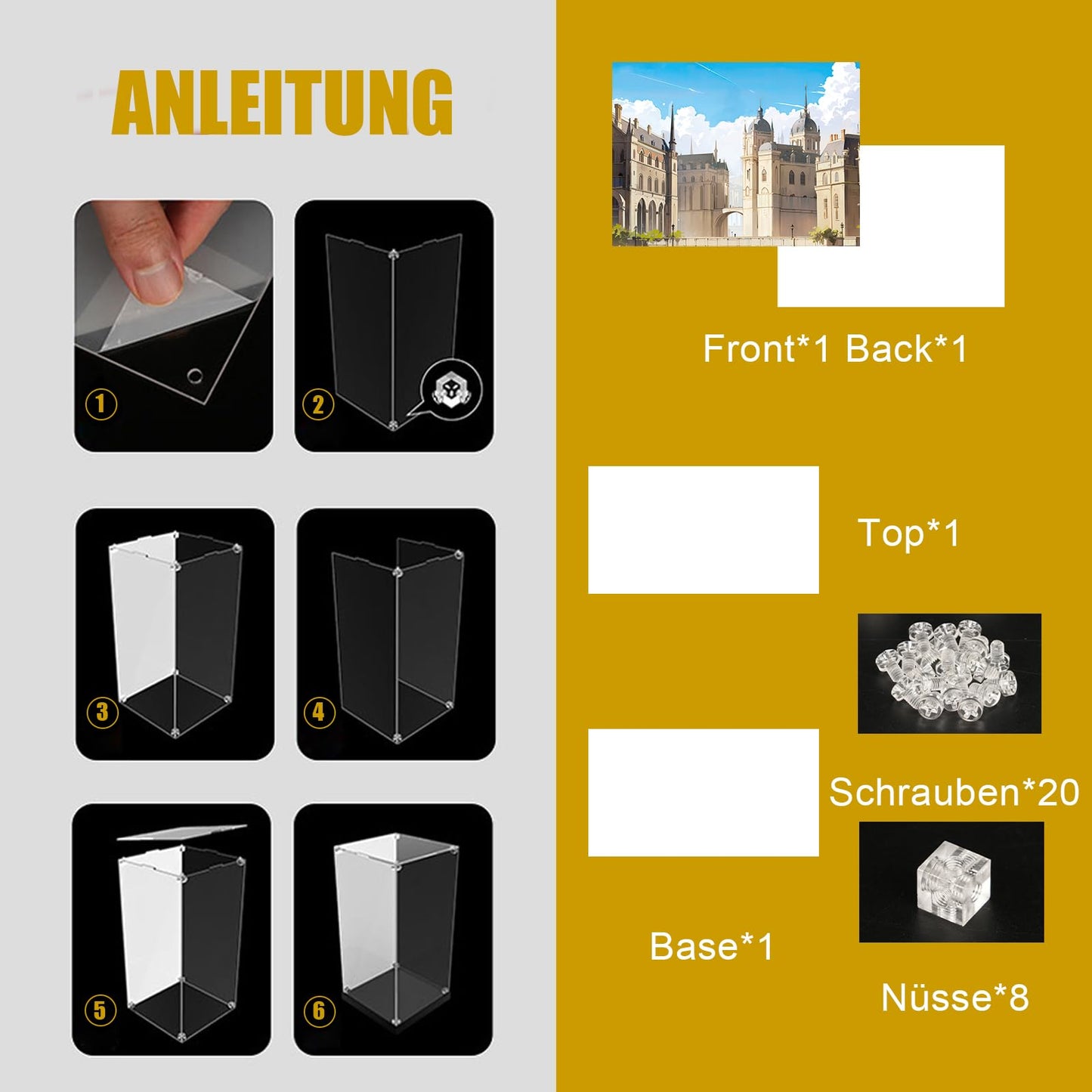 cooldac acrylic display case compatible with Lego 21061 Notre Dame de Paris, dustproof and transparent showcase compatible with Architecture 21061 set (case only, model not included)