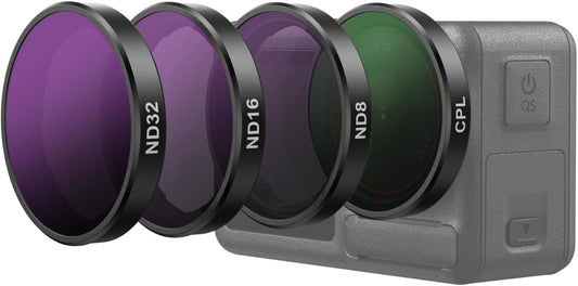 TELESIN Camera Lens Filter Set for DJI Osmo Action 5 Pro Action 4 Action 3, 4-pack CPL ND32 ND16 ND8 Polarizing Neutral Density HD Lens Filters Protective Case for DJI Action Accessories