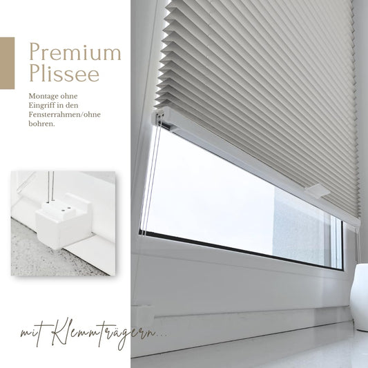 Home-Vision® Premium pleated blind without drilling with easy-fix clamp blinds for windows indoors (Grey W40cm x H120cm) Easy-fix clamp brackets blackout opaque sun protection blinds for windows & doors