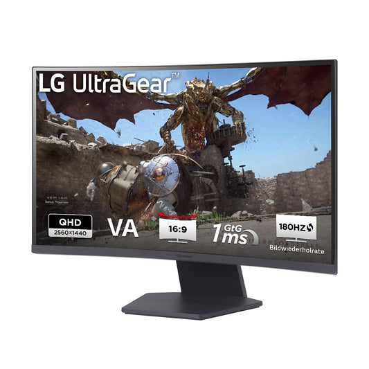 LG Electronics 27GS60QX-B.AEUQ UltraGear™ Curved QHD Gaming VA Monitor 27" (68.4cm), 2560 x 1440, 16:9, 1ms GtG, 180Hz, HDR10, 300 cd/m² brightness (typ.), AMD FreeSync, Dynamic Action Sync - Black