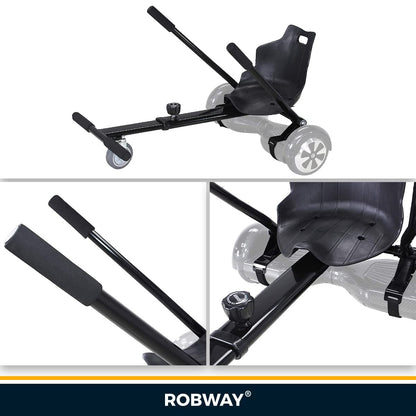 Robway Hoverkart | 𝐃𝐀𝐒 𝐎𝐑𝐈𝐆𝐈𝐍𝐀𝐋 ® - W1 W2 W3 & universal for 6.5" / 8" / 10" Boards - Hoverboard Seat - Hoverseat - Hovercart Seat - Rubber tires - Kids & Adults (Black)