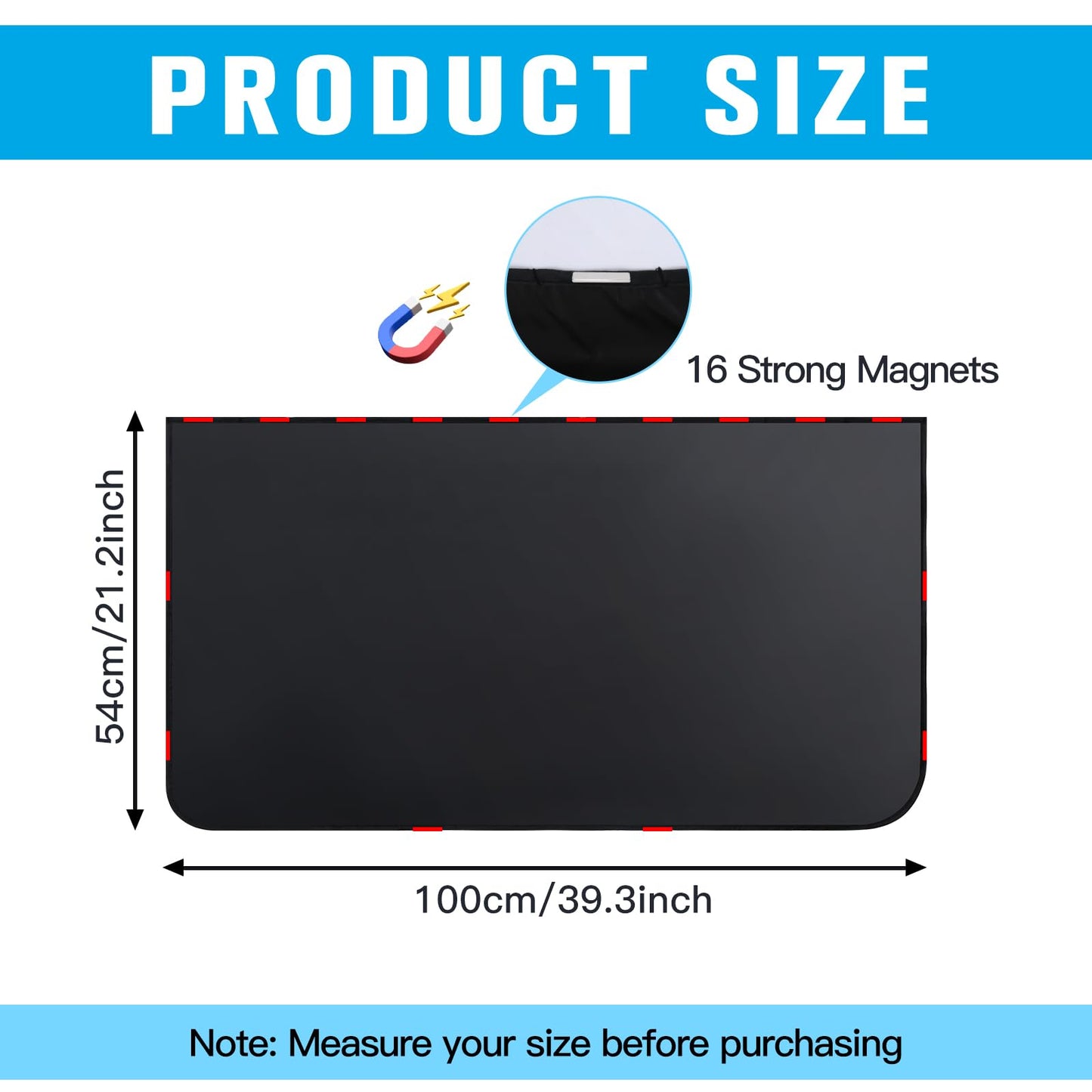 ZATOOTO Car Sunshade for Baby, Side Window Magnetic Sunshade, Black, Large, 100 * 54cm, 2 Pieces.