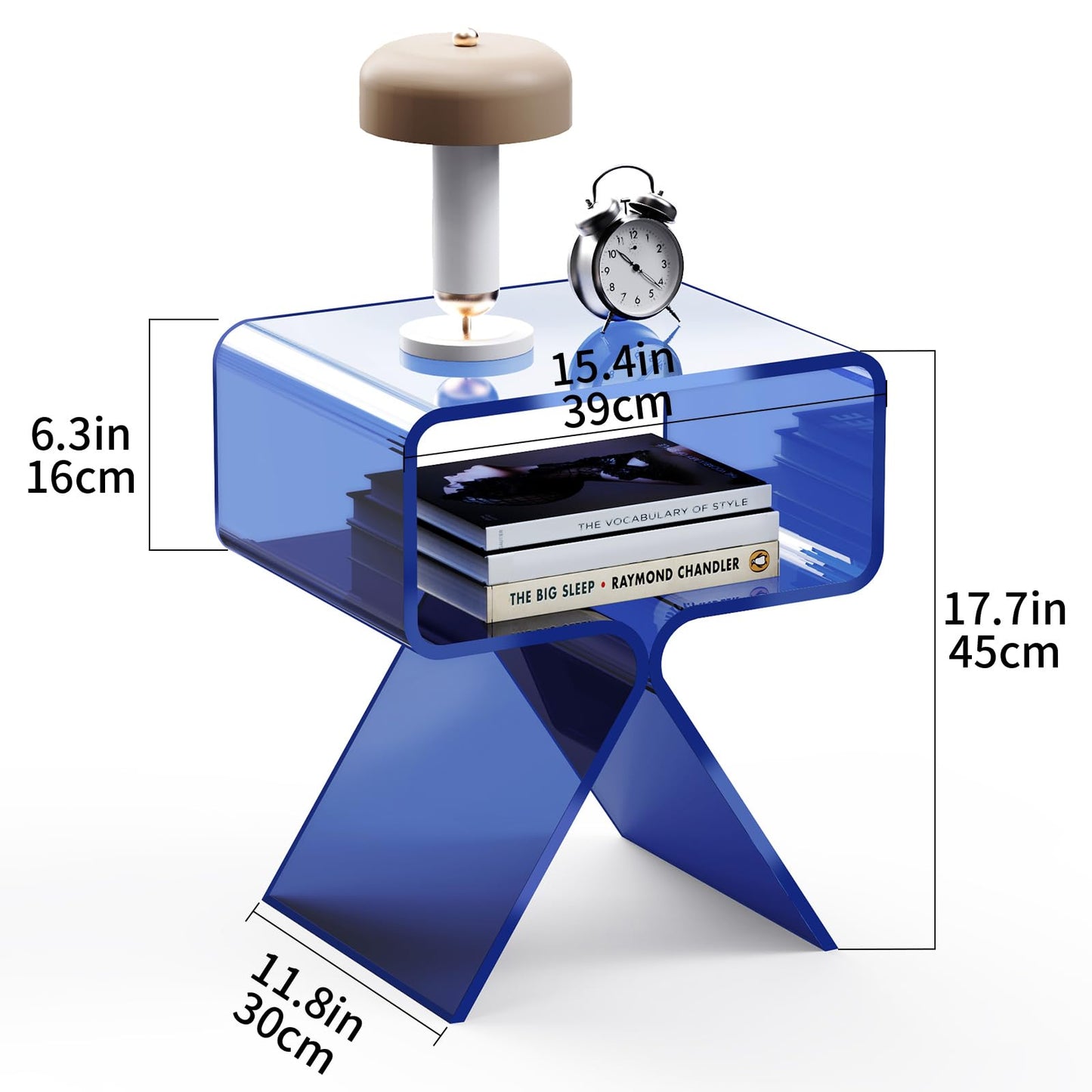 solaround Acrylic Nightstand Side Table, Modern Design Clear Home Decor Display End Table (Dark Blue)
