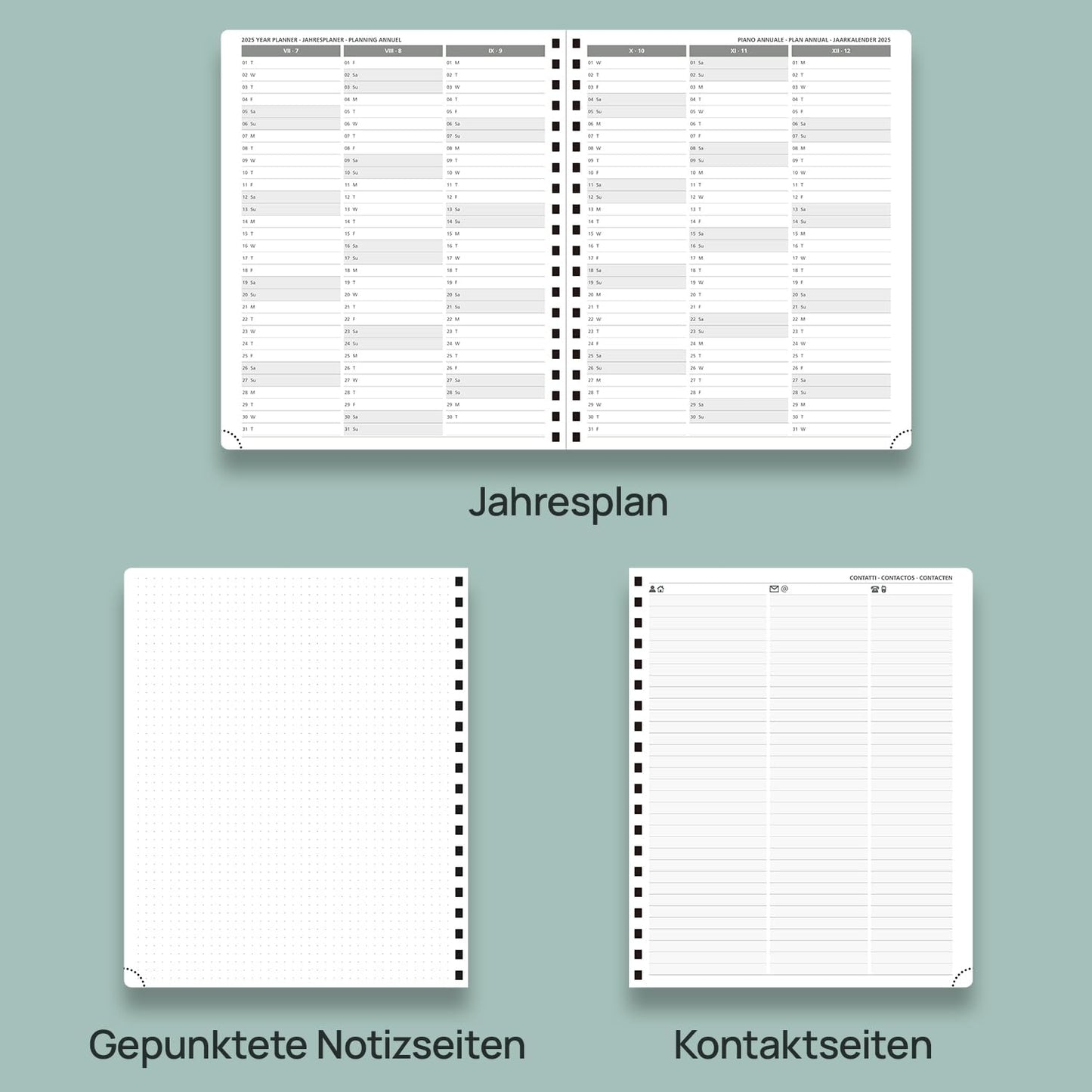 POPRUN Calendar 2025 2026 Book Calendar Notebook (Aug. 2025-Dec. 2026), approx. A4 (26.5 x 21.5 cm), planner, weekly planner ring binder with softcover, certified paper - soft pink.