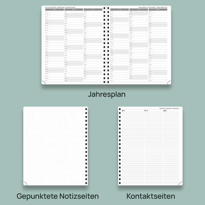 POPRUN Calendar 2025 2026 Book Calendar Notebook (Aug. 2025-Dec. 2026), approx. A4 (26.5 x 21.5 cm), planner, weekly planner ring binder with softcover, certified paper - soft pink.