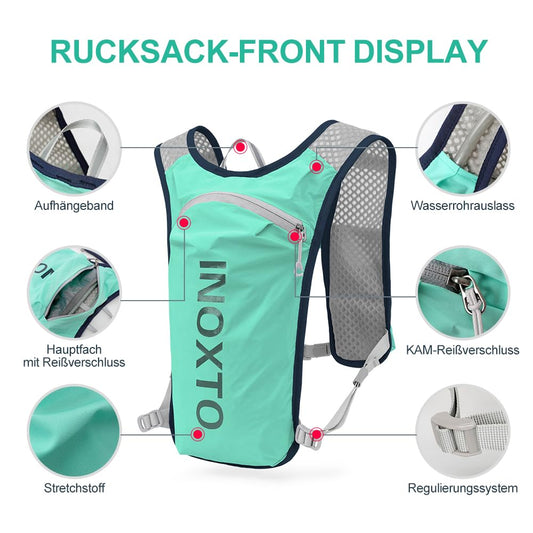 INOXTO Running Backpack, 5L Lightweight Hydration Pack, suitable for outdoor hiking, cycling competition, mountaineering hydration vest, backpack, men and women (Light green)