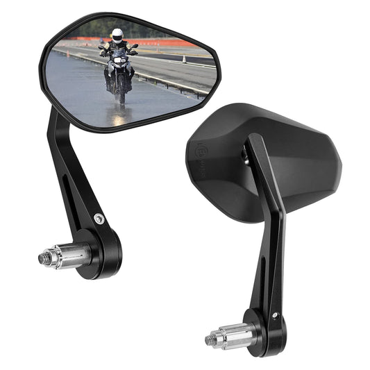 KEMIMOTO handlebar end mirror motorcycle, 2 pieces motorcycle mirror rearview mirror E-approved, 360° rotatable handlebar mirror, 7/8" 22mm side mirror compatible with scooter roller ATV.