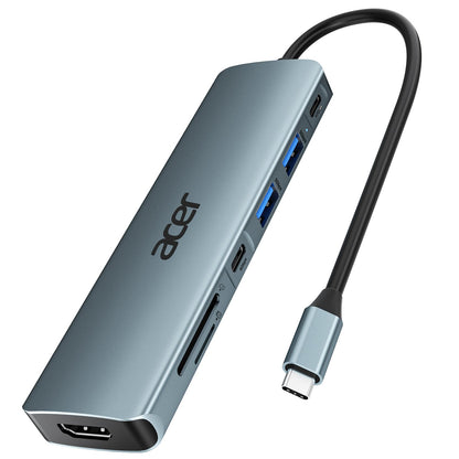 Acer USB C Hub, 7IN1 USB C to 4K HDMI, 2xUSB 3.0, 1x USB C 5Gbps, 100W PD, SD/TF Card Reader, Aluminum Docking Station Multiport Adapter for iPhone 15/16 Series, MacBook/iPad Pro/Air, S24, Surface, etc.