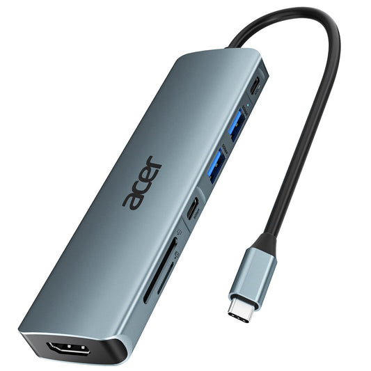 Acer USB C Hub, 7IN1 USB C to 4K HDMI, 2xUSB 3.0, 1x USB C 5Gbps, 100W PD, SD/TF Card Reader, Aluminum Docking Station Multiport Adapter for iPhone 15/16 Series, MacBook/iPad Pro/Air, S24, Surface, etc.