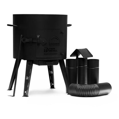 Ø40 Uchag 2mm steel Utschak with draw tube Utschag camping stove 12L cast iron Kazan with cast iron lid Kasan fire pit field kitchen