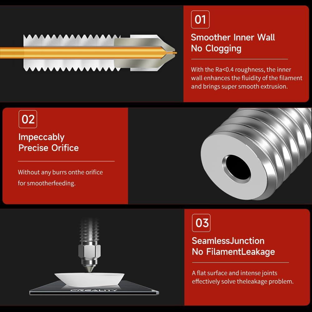 Creality Official K1 Max Nozzle Kit includes 4PCS of upgraded bimetallic copper alloy and hardened steel material, compatible with Creality K1/K1 Max 3D printers.