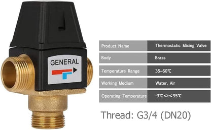 Nimomo Thermostat Water Mixing Valve, DN20 3-Way Thermostatic Mixer Valve, Brass Thermostatic Valve for Hot and Cold Water Mixing, Shower Thermostat Valve Temperature Control Valve.