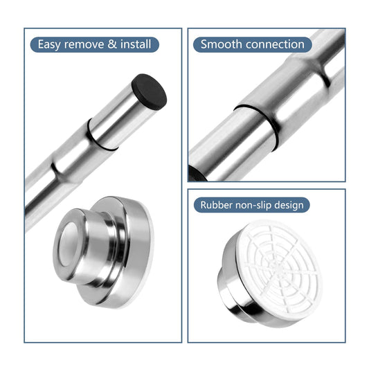 Telescopic stainless steel shower curtain rod 65-100cm, strong hold without drilling, silver clothes rod.
