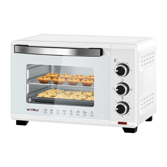 WOLTU Mini oven 21 L, electric mini oven, toaster oven, pizza oven, 1280 W, 100-230 °C, timer 60 min., top/bottom heat, double glazing, white