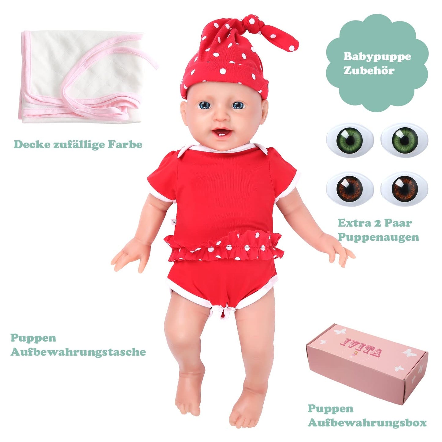 IVITA full body silicone reborn baby doll newborn baby doll real baby doll handmade blue eyes soft baby doll girl (WG1508-51cm-3999g-girl)
