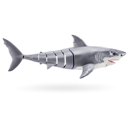 Robo Alive Great White Shark Series 1 by ZURU, battery-operated robot shark toy with light-up feature, perfect for summer pool fun, bath time toy, shark lovers.