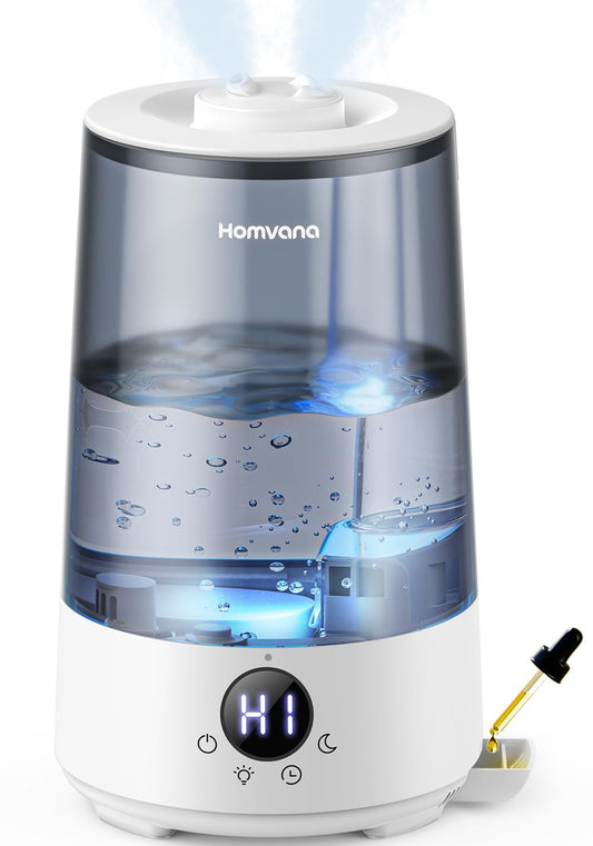 Homvana Humidifier Bedroom Top-Fill, 3.6L 360° Cool Mist 34H Long-lasting, Quiet 16dB (SilentSpray Tech) Small, Nursery Baby, BPA Free, Plant Aromatherapy Diffuser 7-Color Night Light