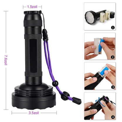 Blacklight flashlight, 128 LED UV lamp with UV protective glasses for home pet urine detectors, blacklight lamp 395nm UV light scorpion torch lamp for counterfeit money, urine from dogs, cats.