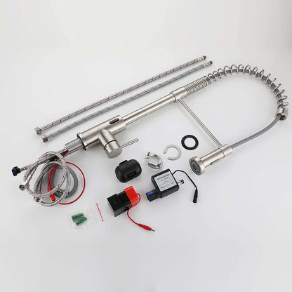 Touchless kitchen sink faucet with pull down spring, automatic sensor mixer in brushed nickel stainless steel.